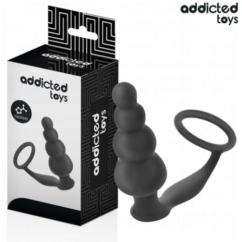 Addicted Toys Korek Analny z Pierścieniem Silikonowy Bubbled Black S