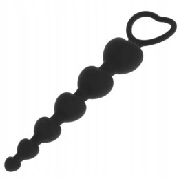 Czarna silikonowa sonda analna Black&Silver MILA - koraliki serca