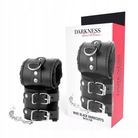 Kajdanki BDSM z futerkiem DARKNESS - szerokie, regulowane, premium