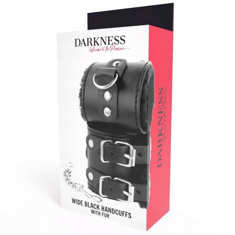 Kajdanki BDSM z futerkiem DARKNESS - szerokie, regulowane, premium