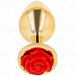 Korek analny metalowy złoty z różą M elegancki premium