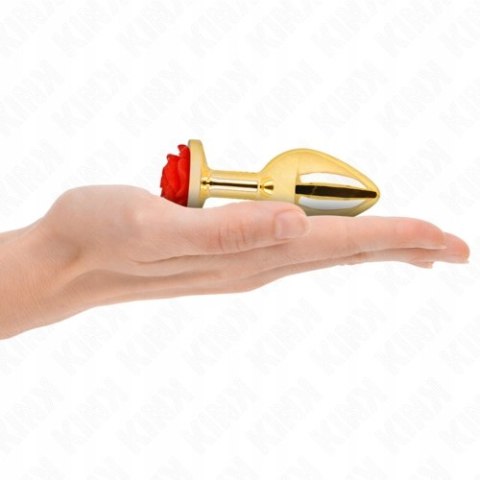 Korek analny metalowy złoty z różą M elegancki premium