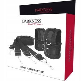 Zestaw BDSM do łóżka DARKNESS - 4 kajdanki + system pasów, regulowany